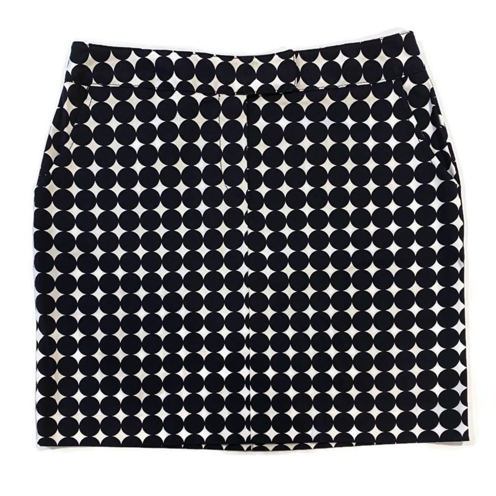 Larry Levine Stretch Polka Dot Skirt Navy Blue White Print Pattern size womens 6